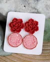 Urban Gemms - Women's Succulent & Druzy Stud Earring Set
