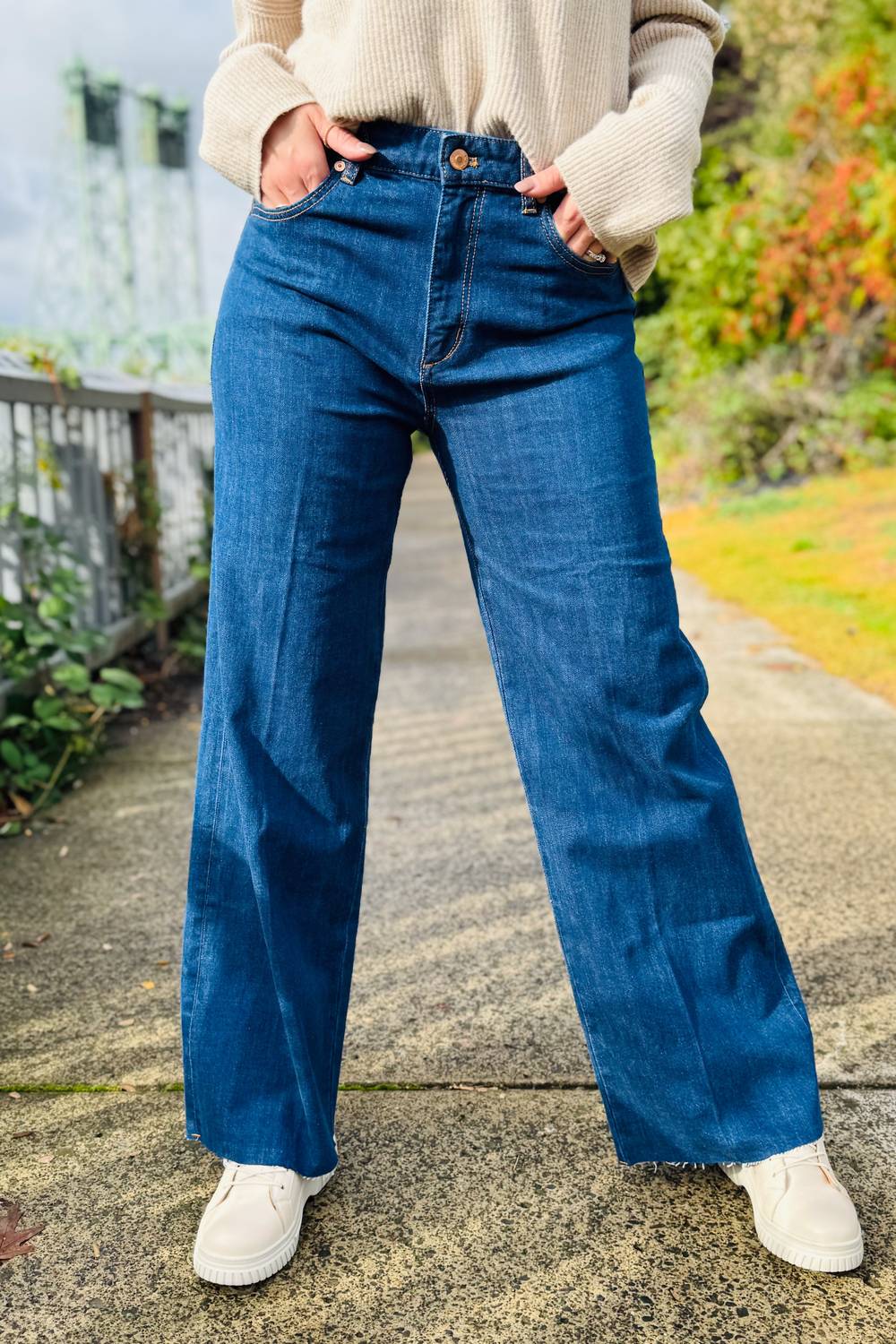 Tribal - Brooke Blue Thread Hugging Wide Trouser Jeans