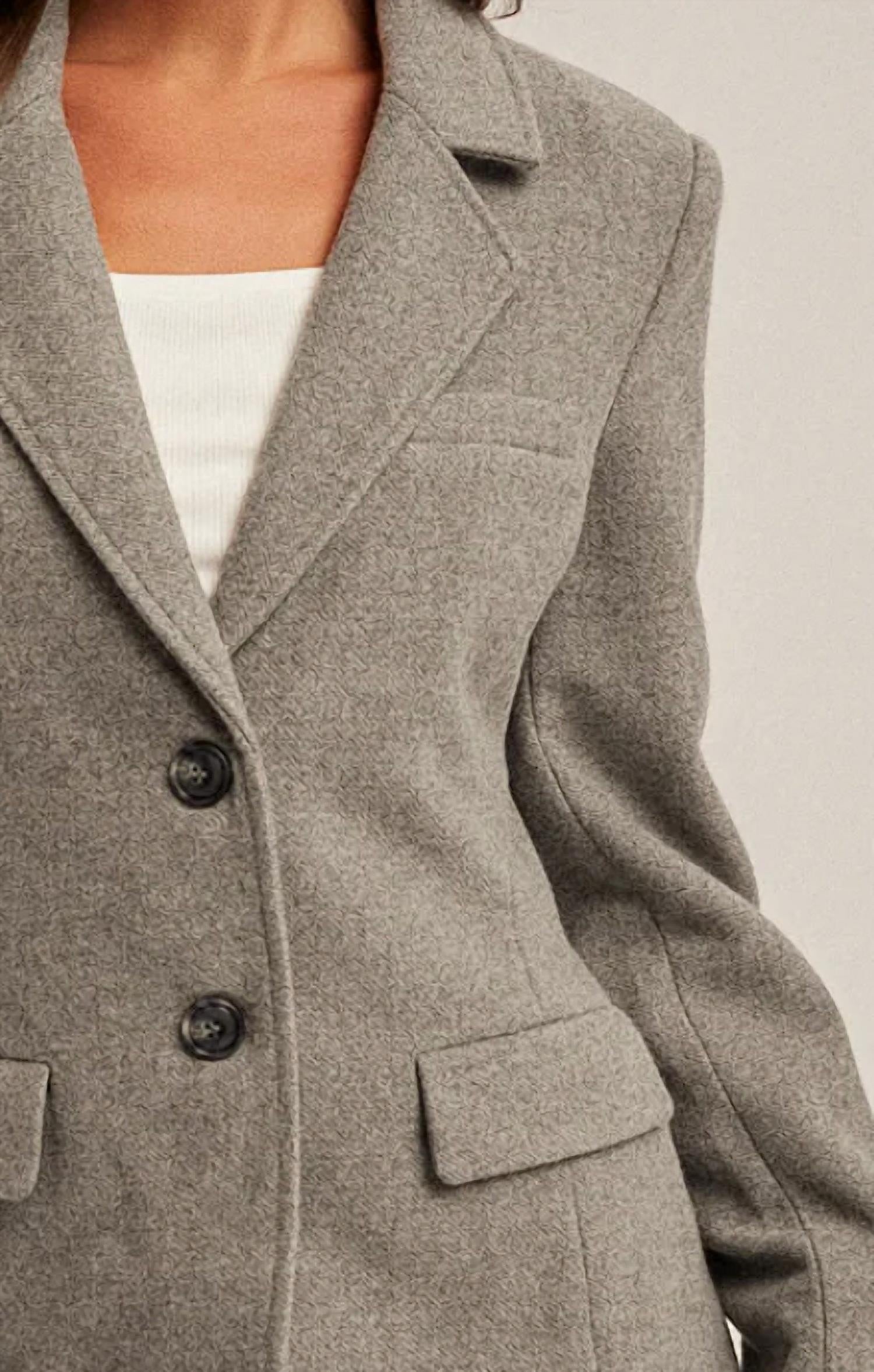 Hem & Thread Cuff Rib Layered Blazer in grey - women's jacket - detail view