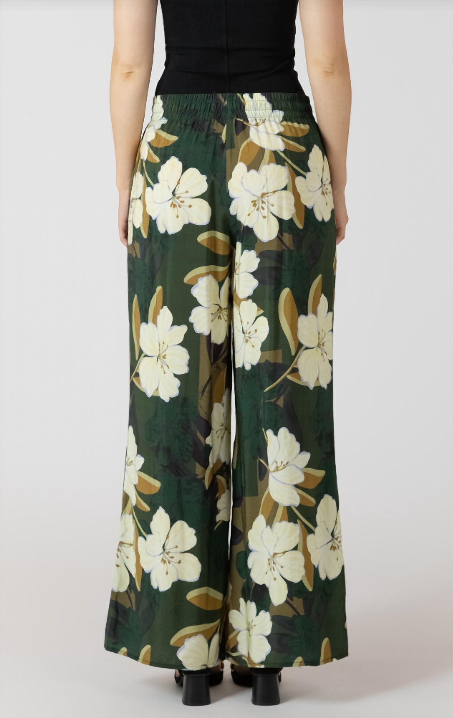 Dex Floral Wide Leg Pants in palm blossom - women's pants - detail view