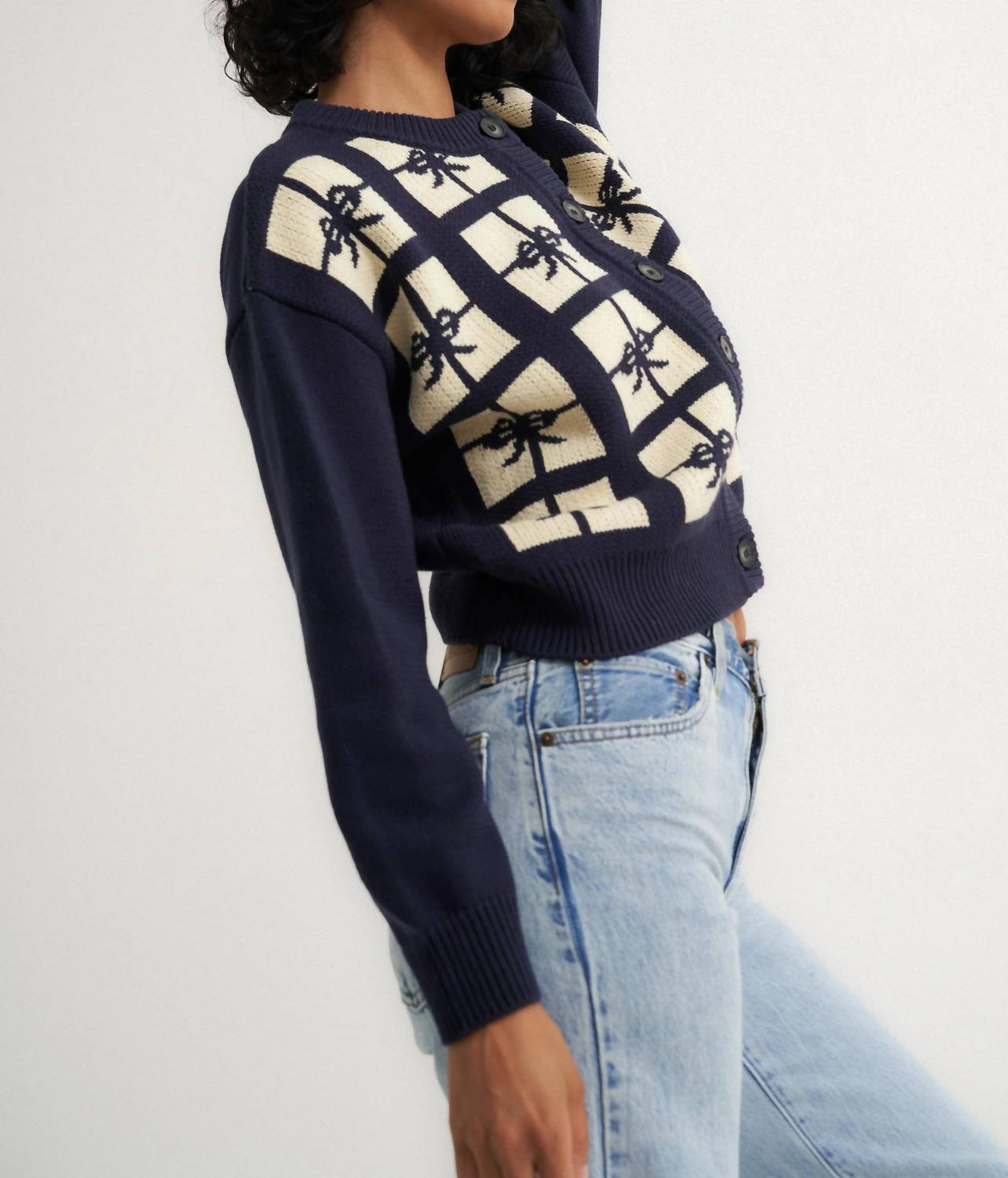 Callahan Present Crewneck Cardigan in navy - women's cardigan - alternate view