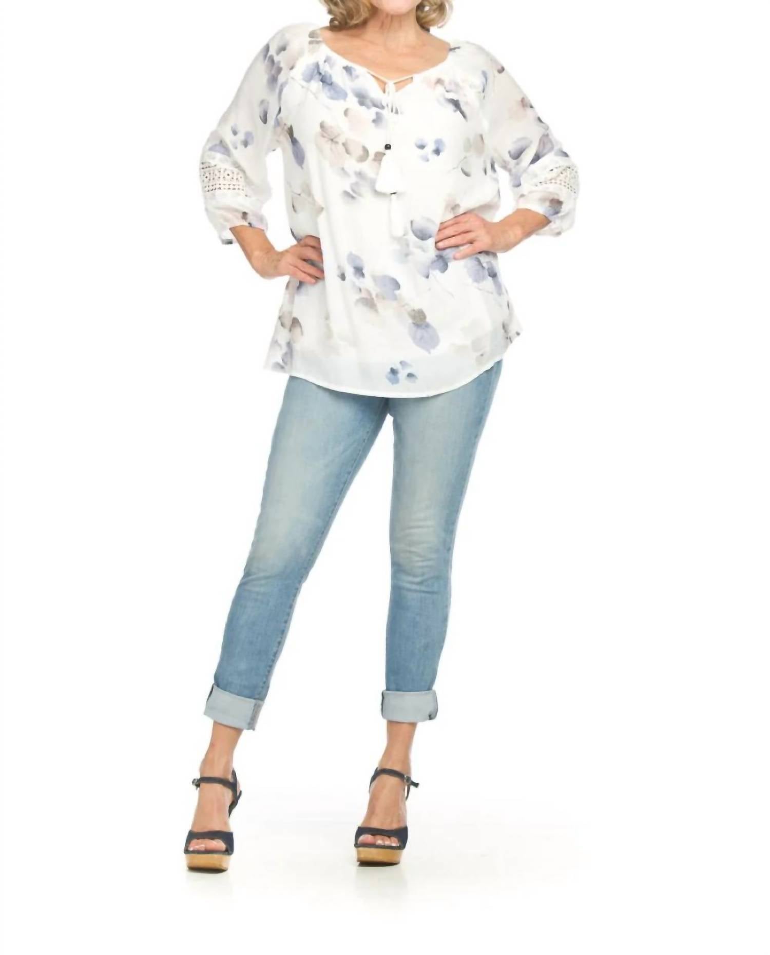 Papillon - Floral Off The Shoulder Blouse With Lace Inset Detail