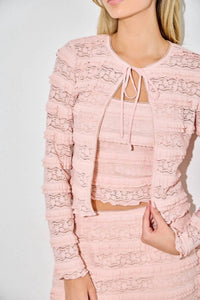 Baevely By Wellmade - LACE RUFFLE FRONT TIE TOP