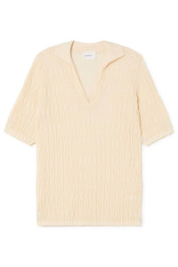 SITA MURT Knit Polo Short Sleeve Shirt in cream - women's t-shirt - detail view