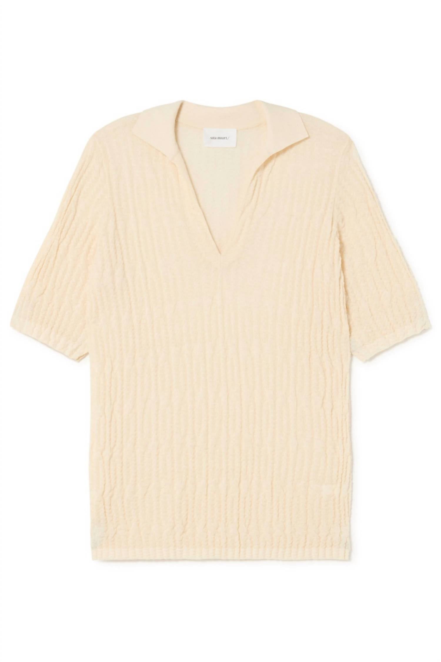 SITA MURT Knit Polo Short Sleeve Shirt in cream - women's t-shirt - detail view