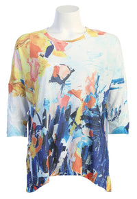 Jess & Jane Women's Bravo Button Accent Side Slit Top in multi - women's blouse