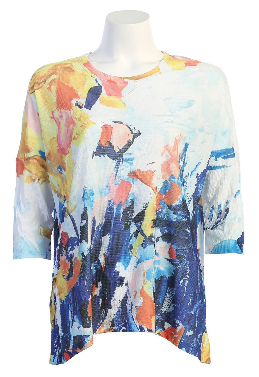 Jess & Jane Women's Bravo Button Accent Side Slit Top in multi - women's blouse
