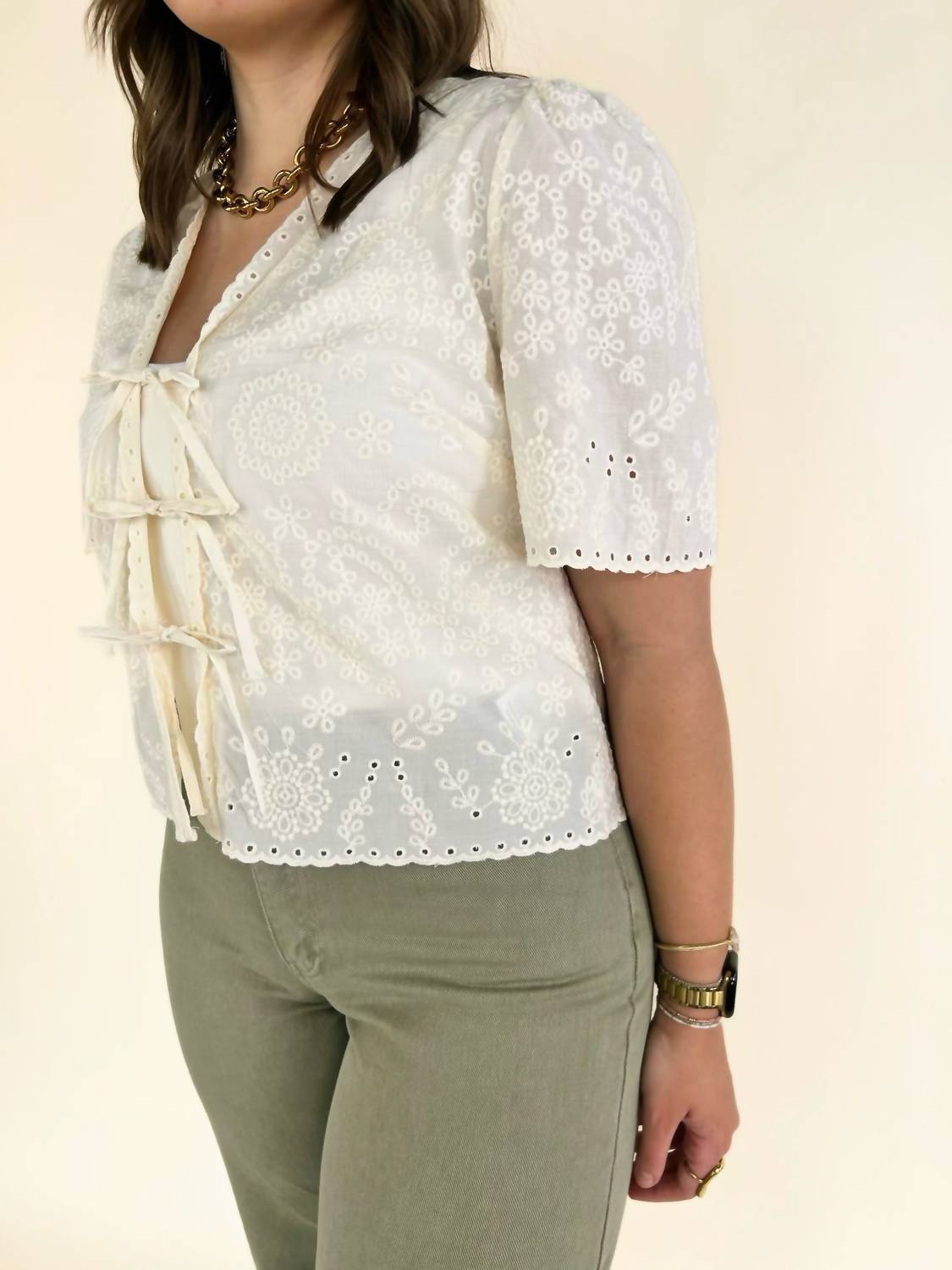 Dear John Denim - Cielo Embroidered Tie Front Blouse