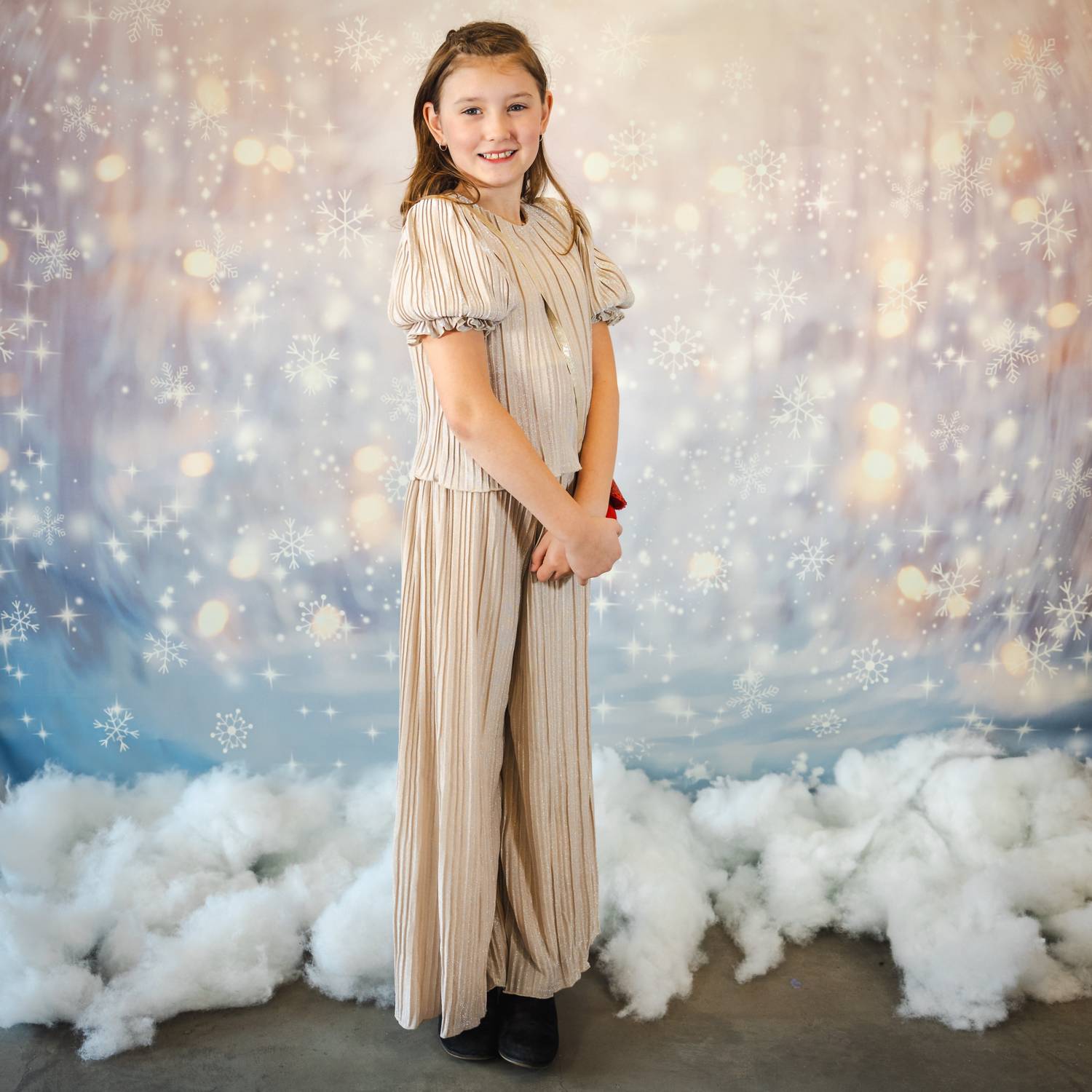 Abel & Lula Girl's Pleated Knit Pants Set in beige - item - alternate view
