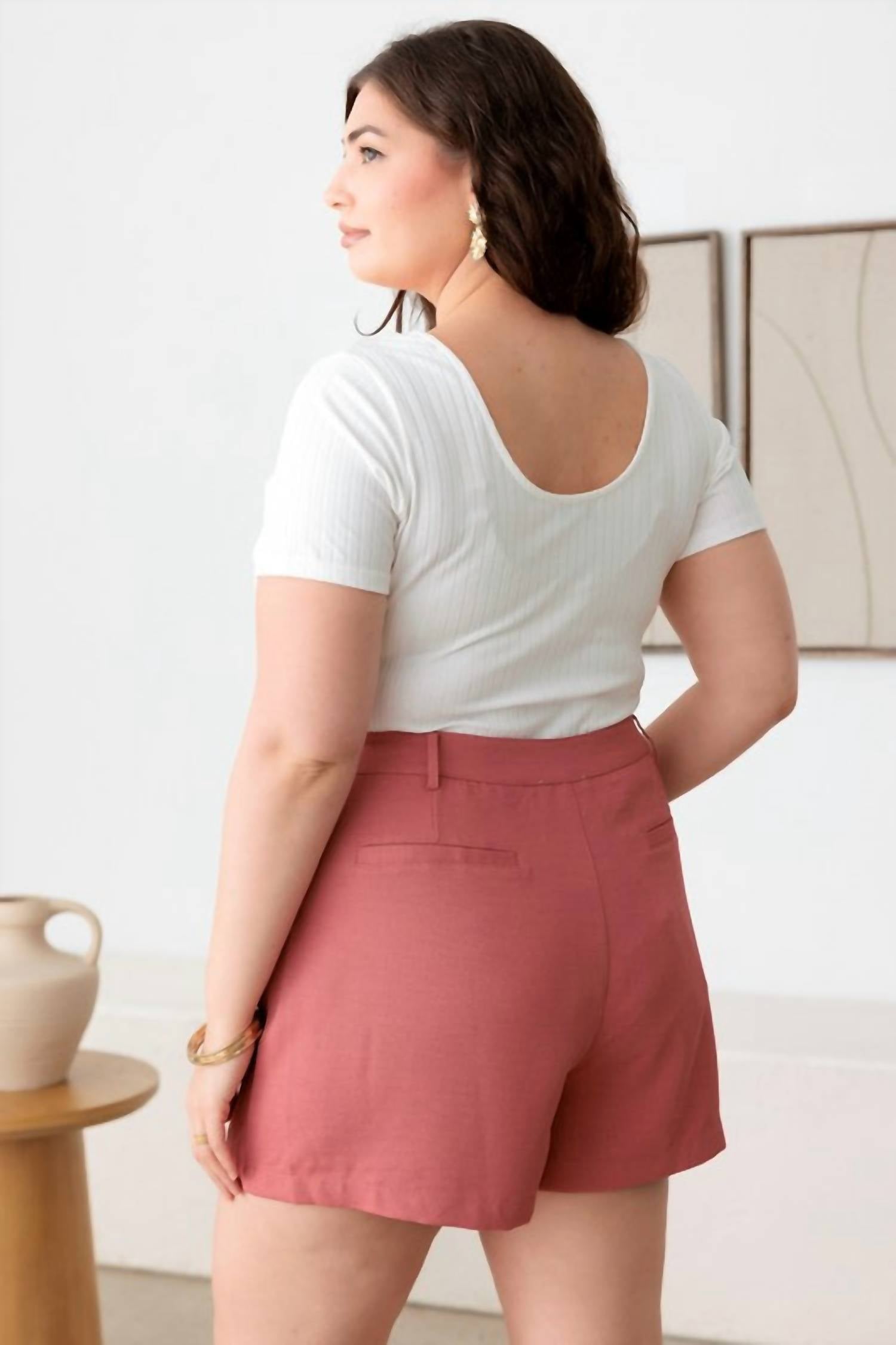 Tasha Apparel Misty High Rise Soft Shorts in dusty rose - women's shorts - alternate view