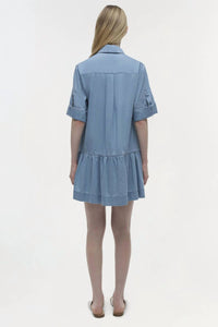 JONATHAN SIMKHAI Cris Short Sleeve Shirt Dress in stratus - women's dress - detail view