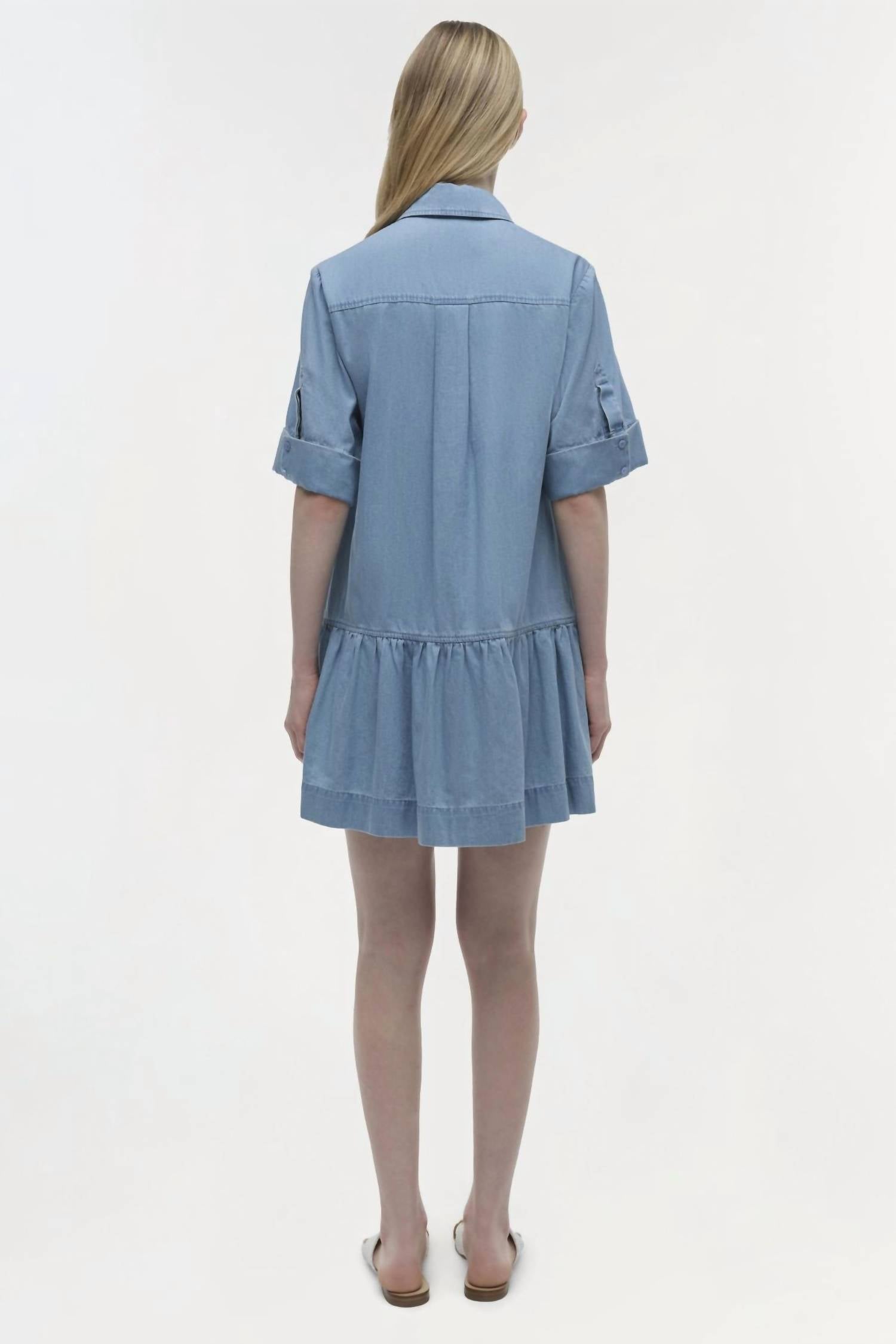 JONATHAN SIMKHAI Cris Short Sleeve Shirt Dress in stratus - women's dress - detail view