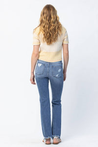 Judy Blue Destroyed Straight Mid-rise Jeans in medium blue - women's jeans - view 4