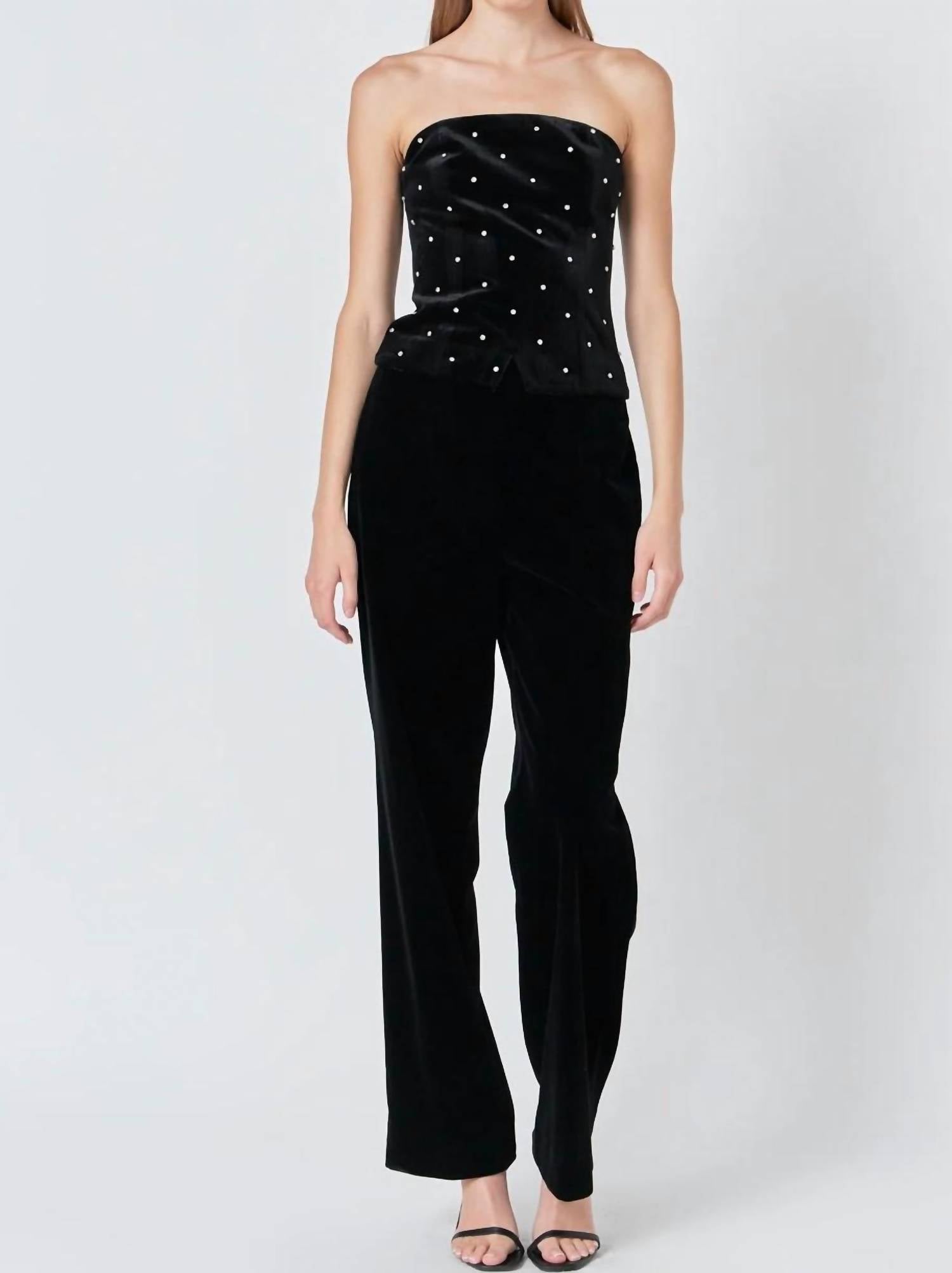 endless rose Velvet Rhinestone Bustier Top in black 1 - women's shirt - view 5