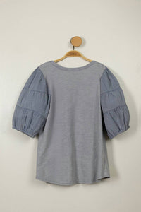 Very J - Women's Mineral Washed Puff Sleeve Top