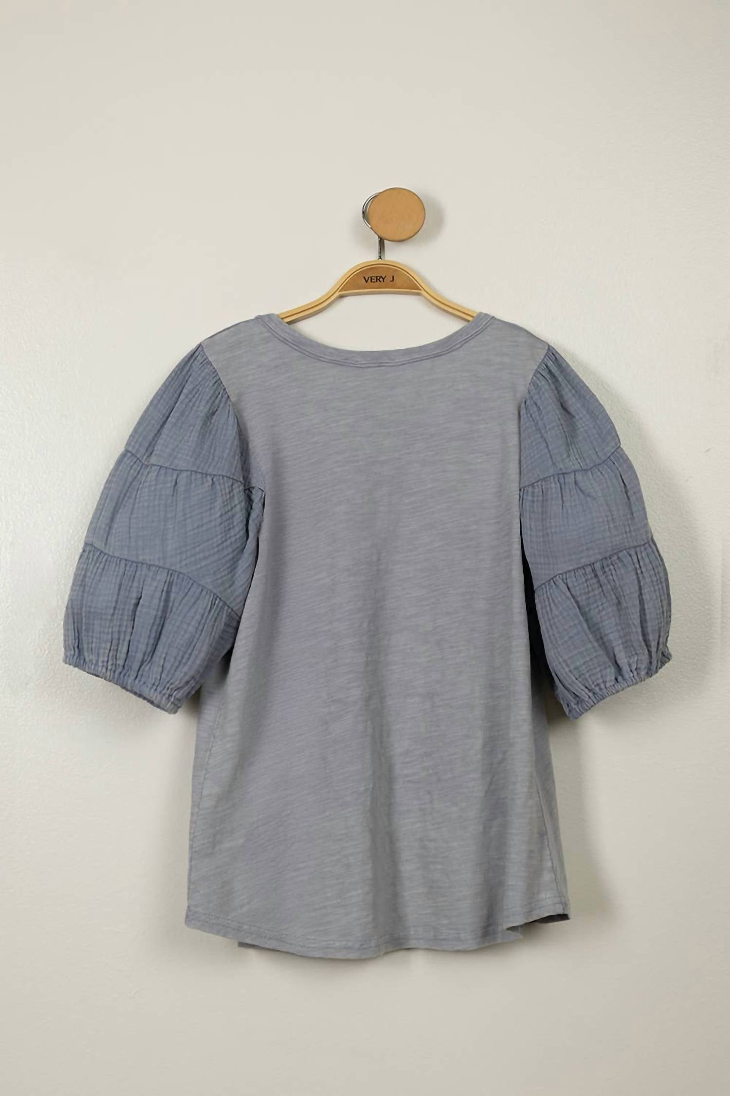Very J - Women's Mineral Washed Puff Sleeve Top