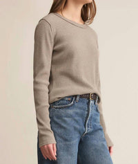 Z Supply Arlet Mini Thermal Top in smoked heather 1 - women's long sleeve top - detail view