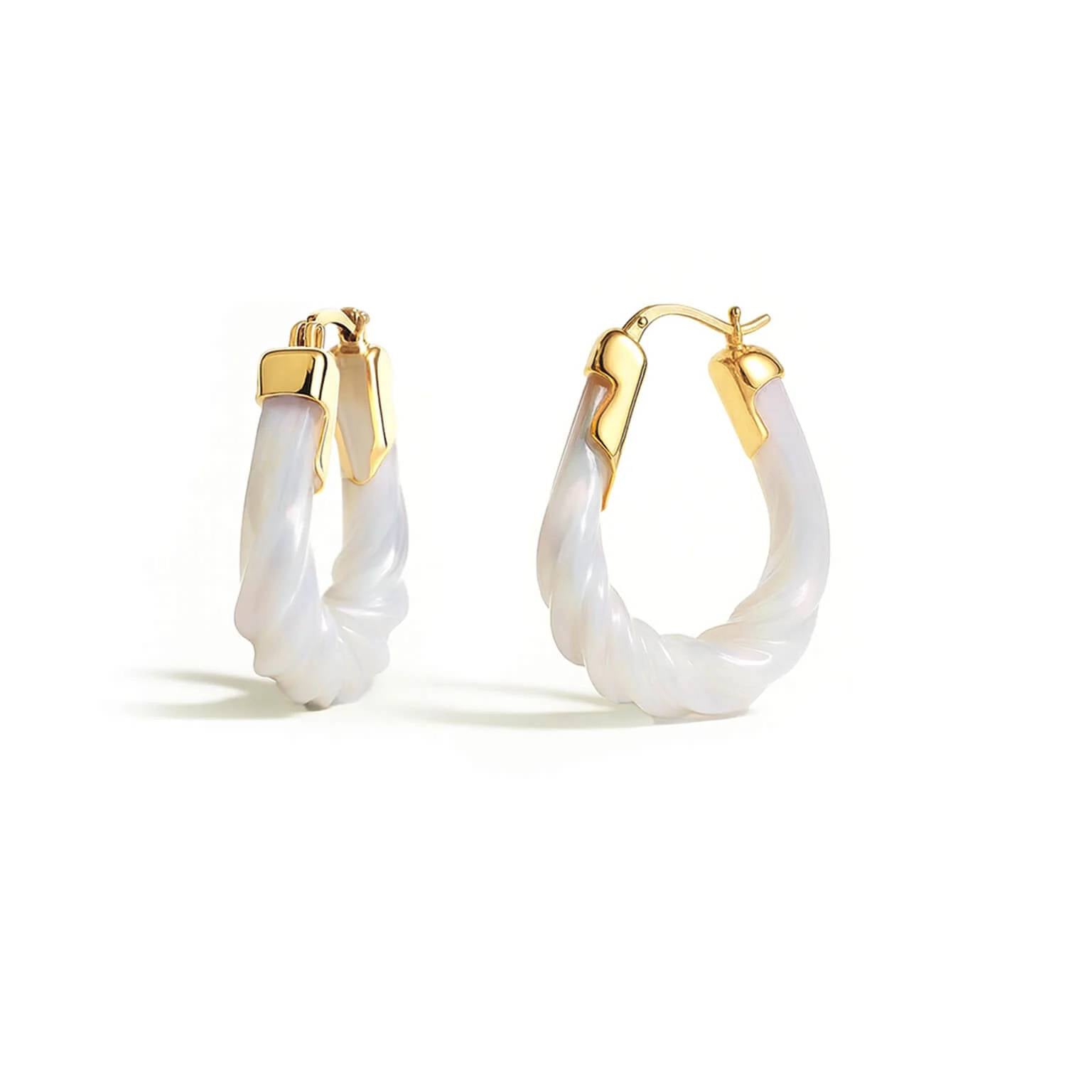 Gold & Honey - Women's Rope Twist Oval Lucite Birthstone Hoop Earrings