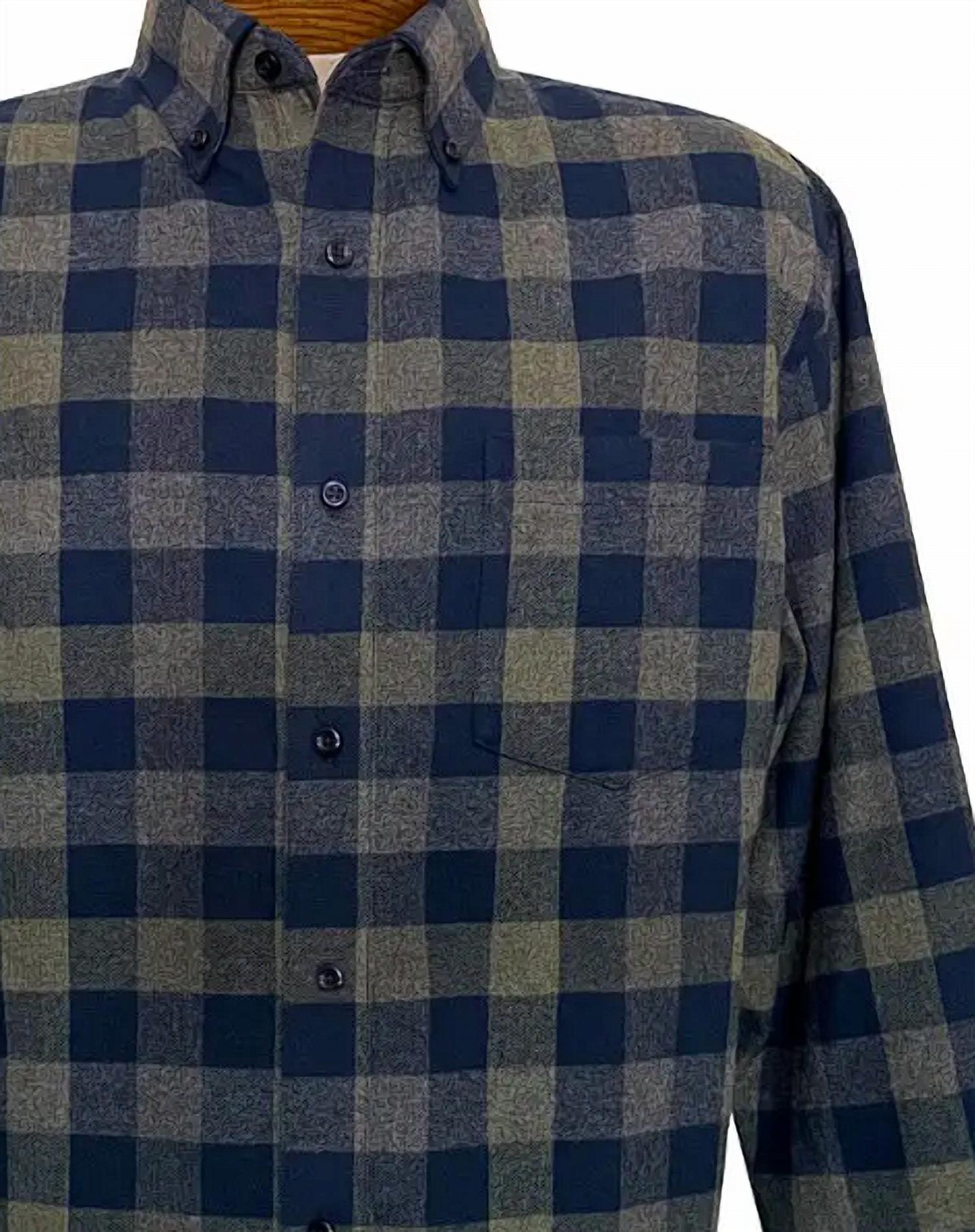 F/X Fusion Men's Long Sleeve Check Top in navy - men's long sleeve top - detail view