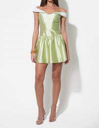 Adelyn Rae - Darcy Off Shoulder Satin Drop Waist Mini Dress