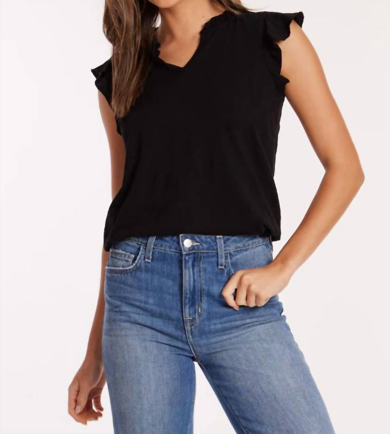 Mododoc - Sleeveless V Neck Ruffle Top