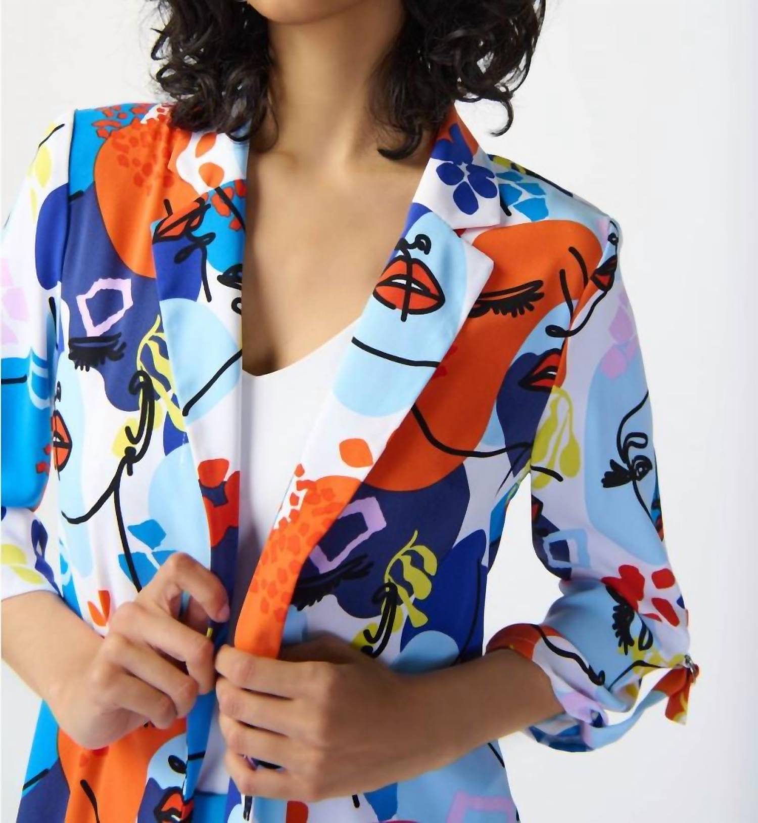 Joseph Ribkoff - Abstract Face Print Longline Blazer