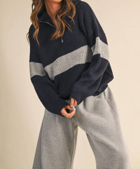 Klesis - Long Sleeve Contrast Stripe Half Zip Sweater Top