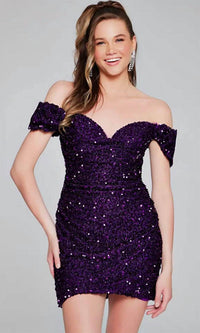 Jovani - Sequin Off Shoulder Cocktail Dress