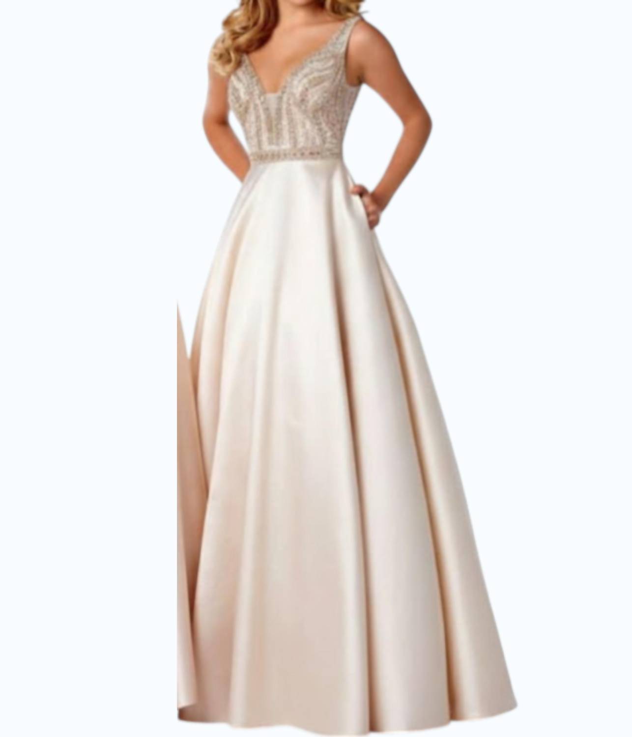 Karishma Creations - Beaded V-neck Satin A-line Evening Gown