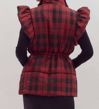 Entro - Plaid Pattern Toggle Waist Puffer Vest