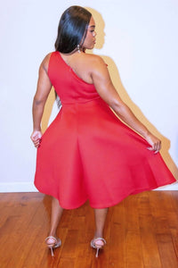 Metamorphosis - Patchwork One-shoulder Evening Party Midi Dress