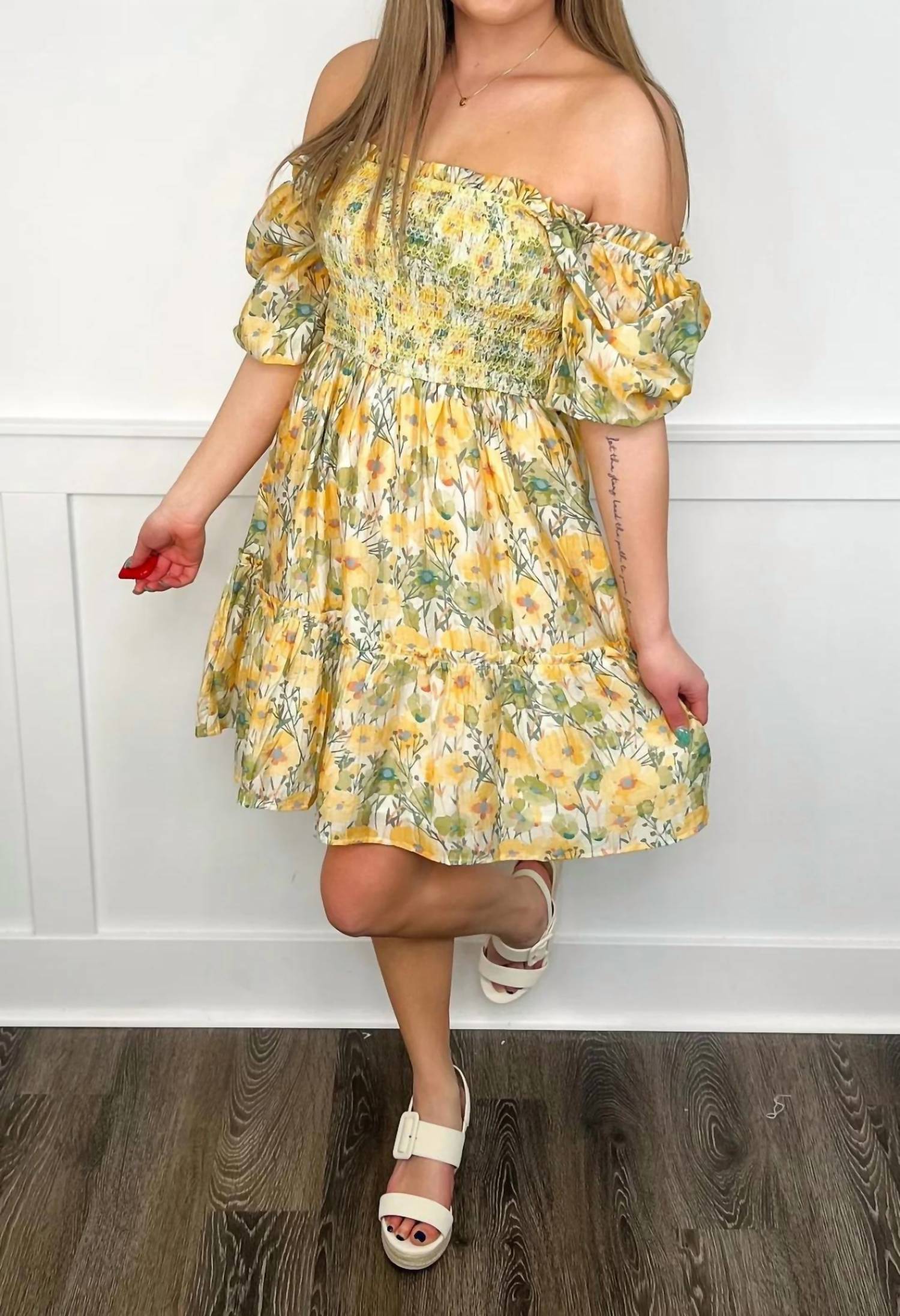 Rokoko - Spinning Through Wildflowers Off Shoulder Mini Dress