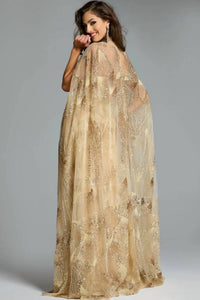 Jovani - Cape Sleeve Embellished Dress