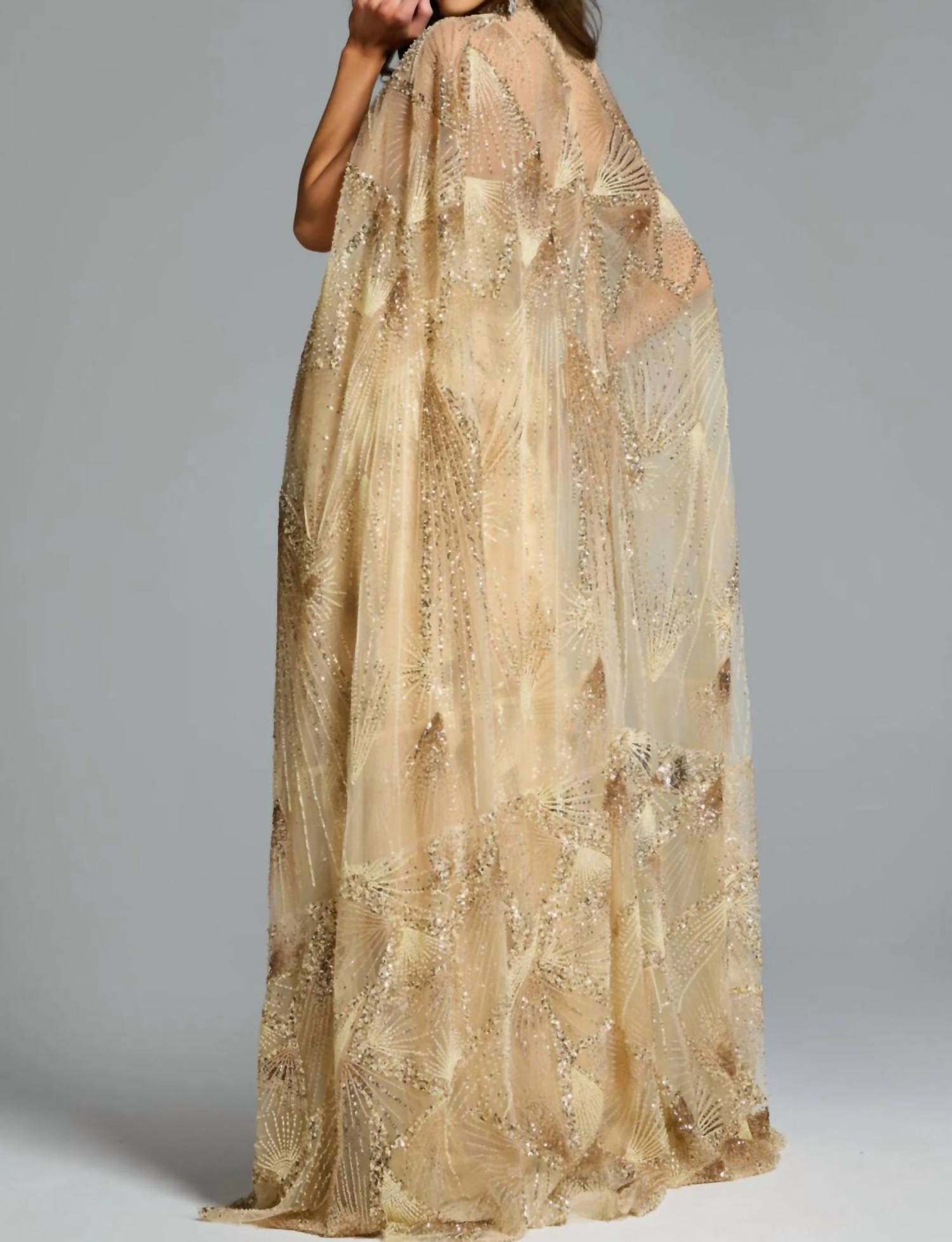 Jovani - Cape Sleeve Embellished Dress