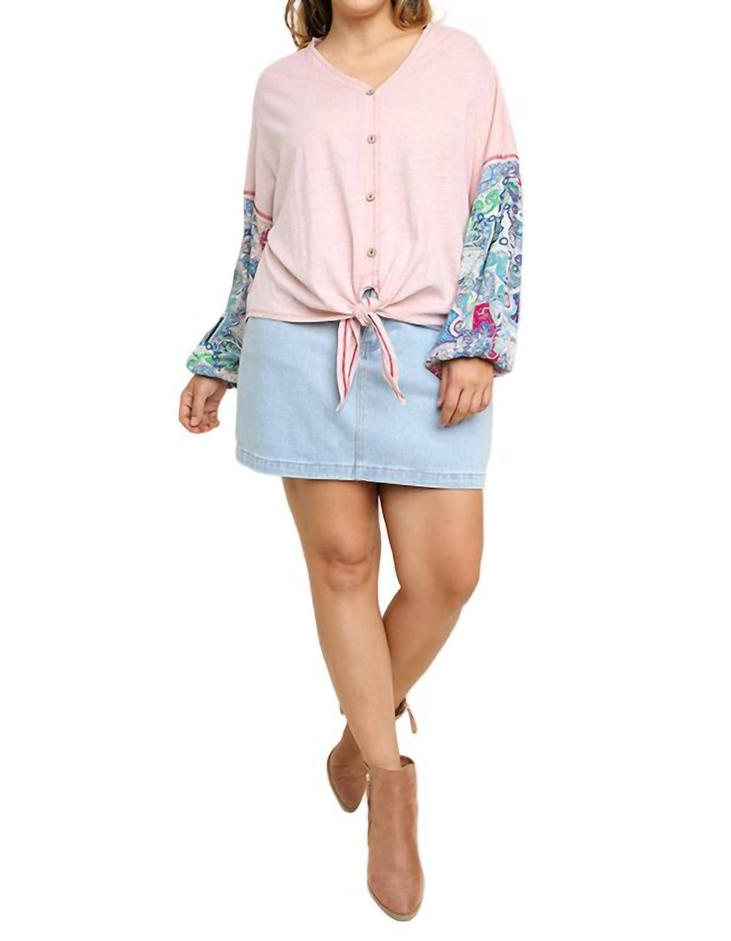 Umgee - Paisley Puff Sleeve Knotted Top