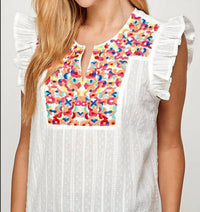 See And Be Seen - Floral Embroidered Ruffle Top