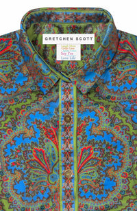 GRETCHEN SCOTT Swagger Dress in olive periwinkle orange paisley - women's dress - view 6