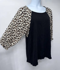 Umgee - Women's Sleeve Leopard Linen Blend Tunic Top
