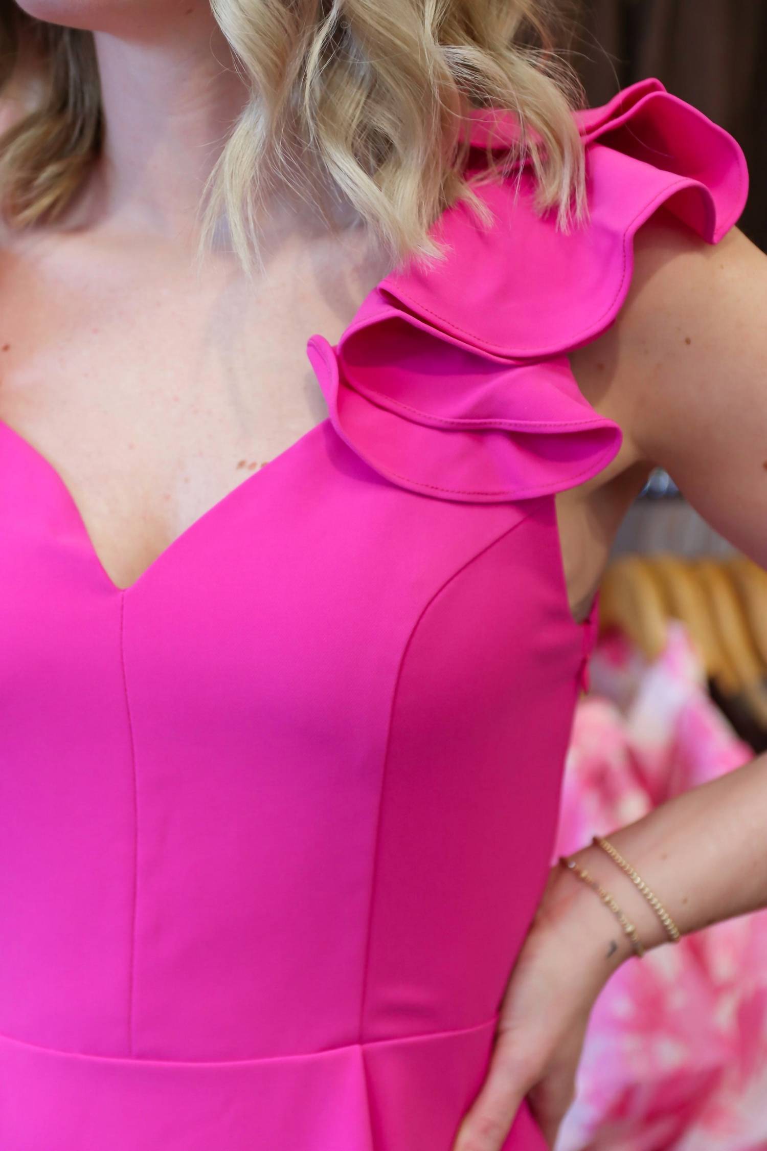 Fate - Ruffled Shoulder Open Back Mini Dress