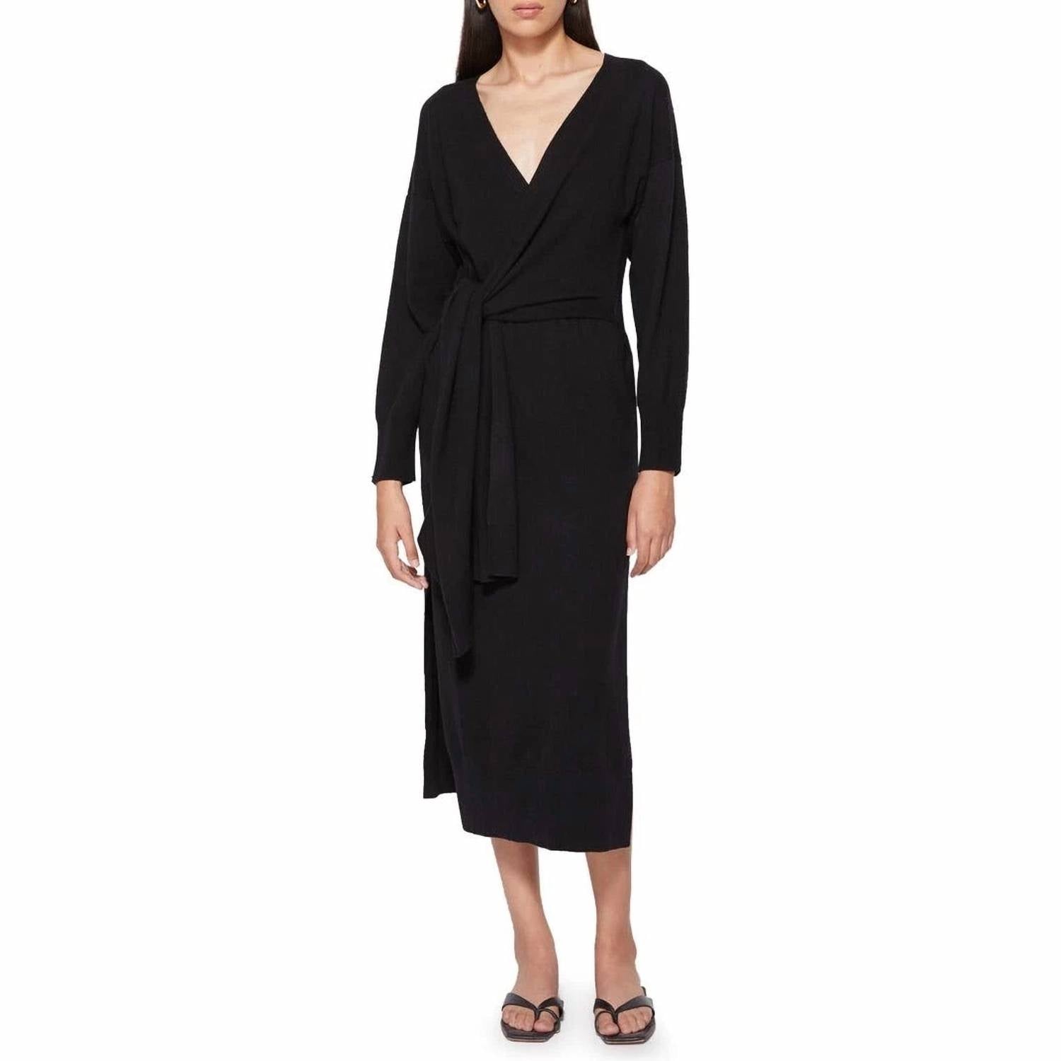 SIMKHAI Skyla Wrap Midi Dress in black - women's dress
