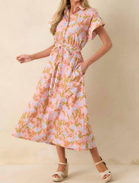 Strut & Bolt - Floral Print Block Shirt Midi Dress