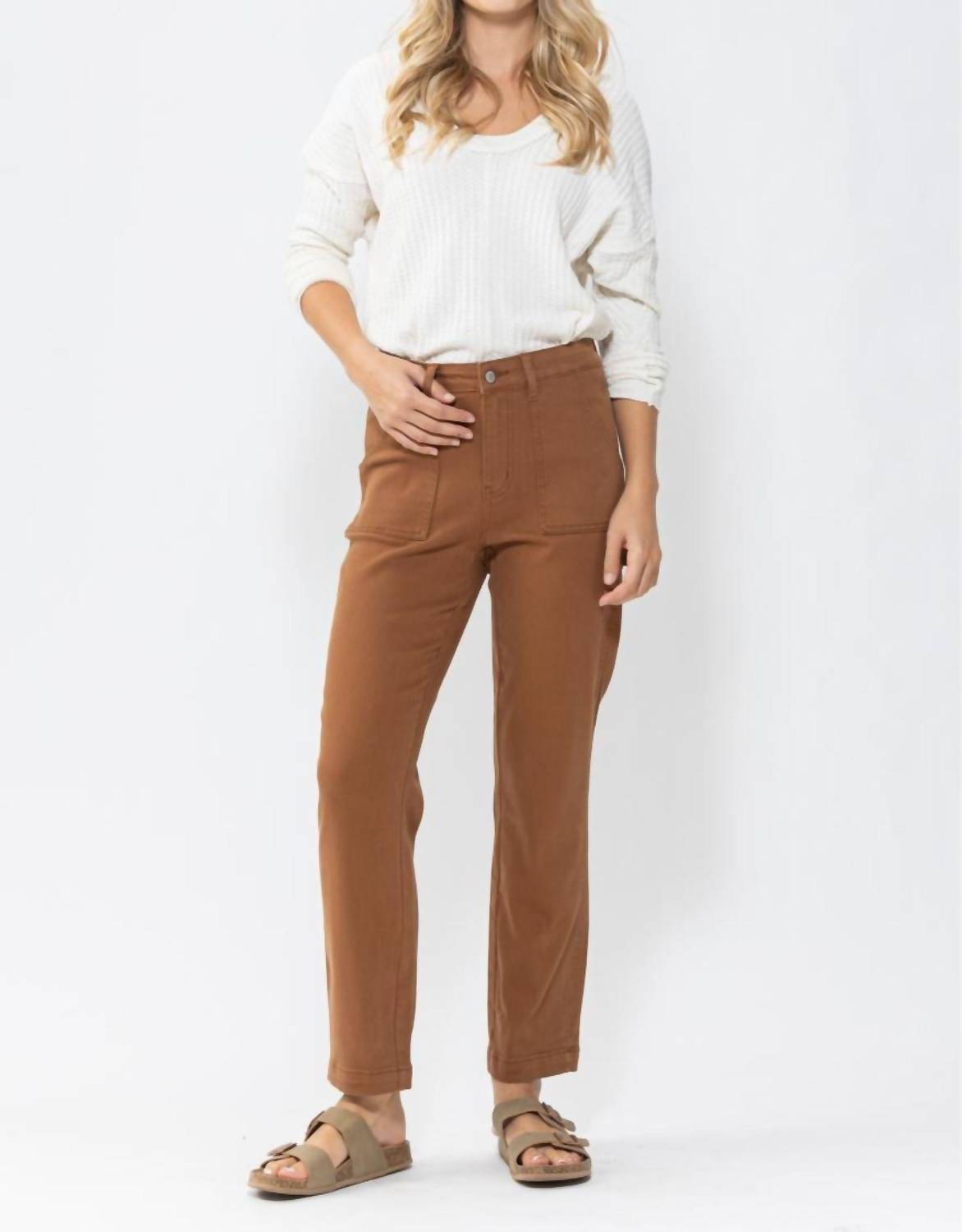 Judy Blue High Waist Utility Slim Fit Jeans in brown - women's jeans
