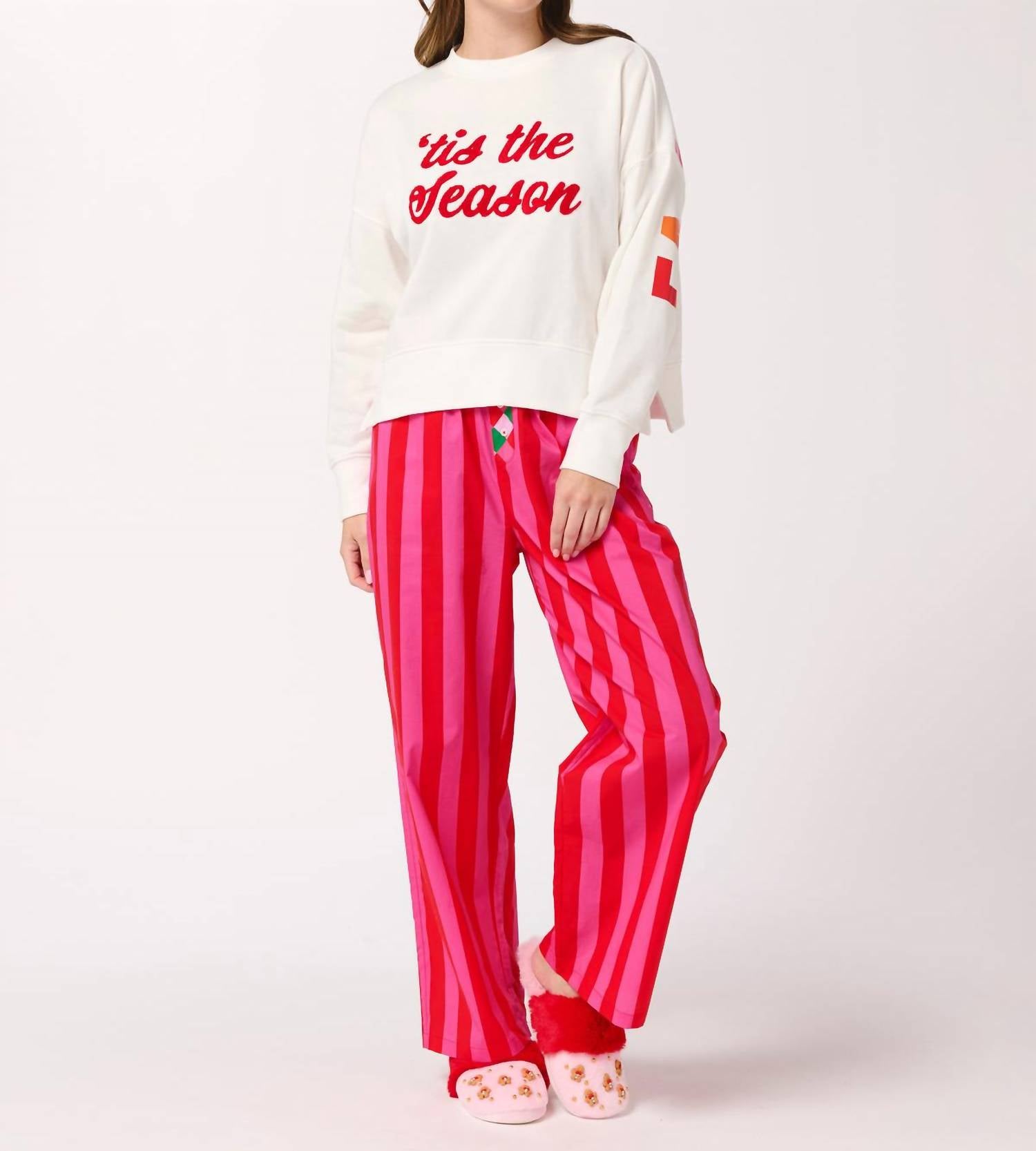 Shiraleah Festive Stripe Boxer Pant in red - women's pants