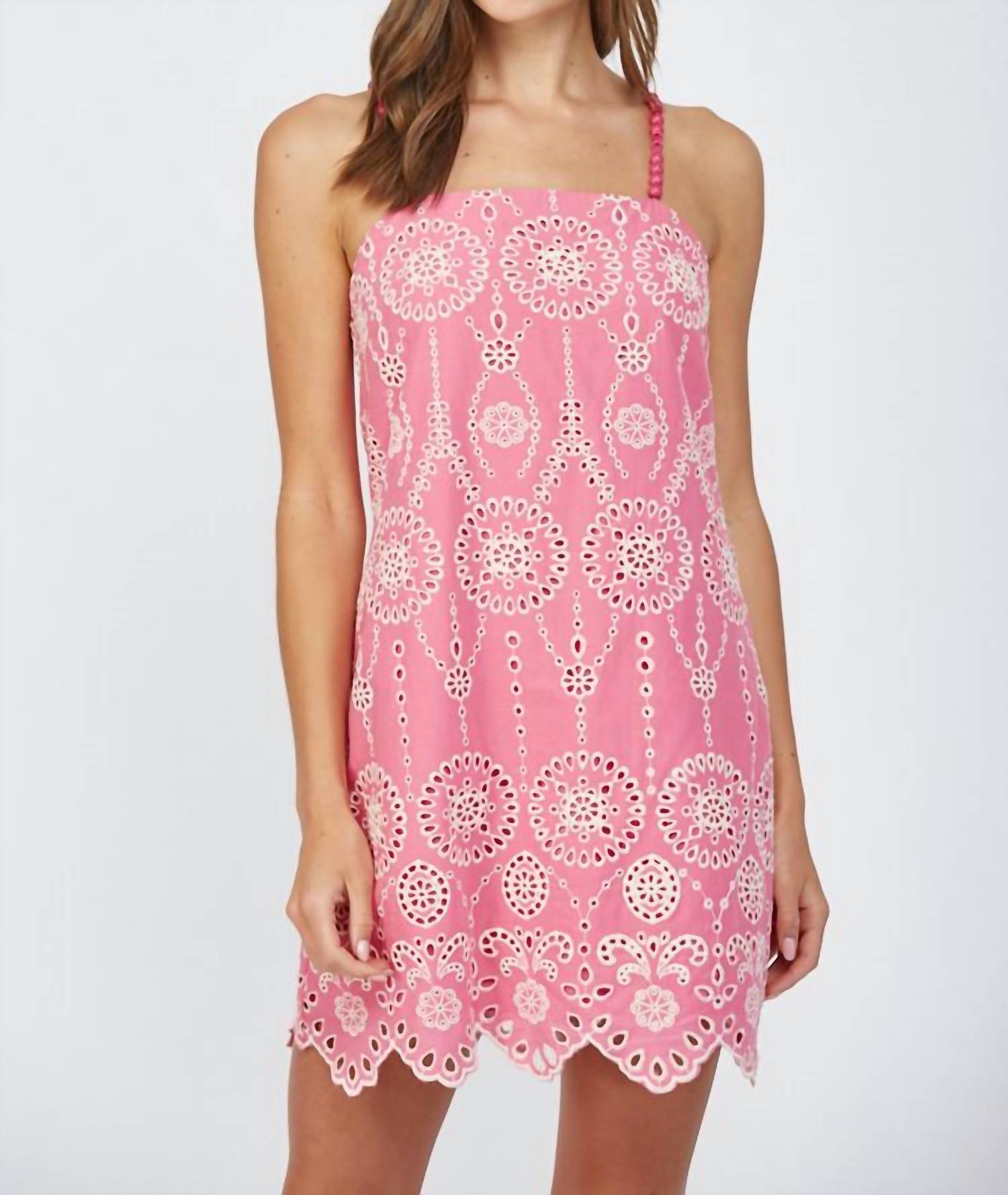 Fate - Beaded Strap Scallop Edge Eyelet Lace Dress