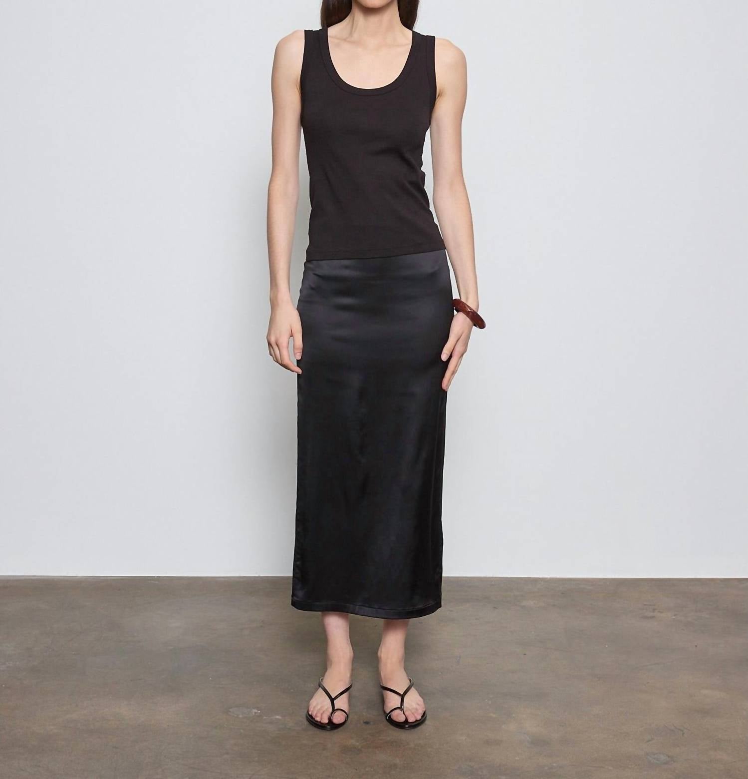 Enza Costa Supima Baby Rib Tank in black in black - women's tank top - detail view