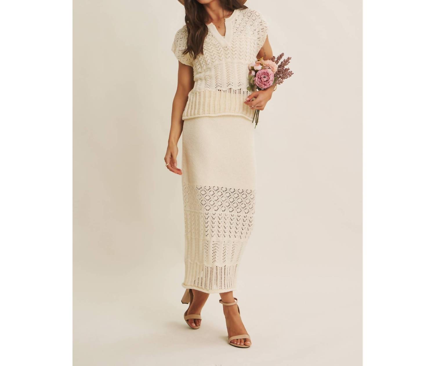 In February - Open Knit Pointelle Crochet Sweater