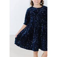 Mila & Rose Velvet Sequin Dress in navy - kids' dress - detail view
