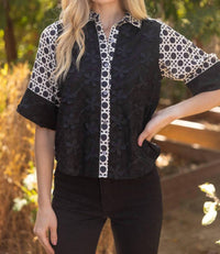Voy - Ginny Floral Textured Button-Up Top