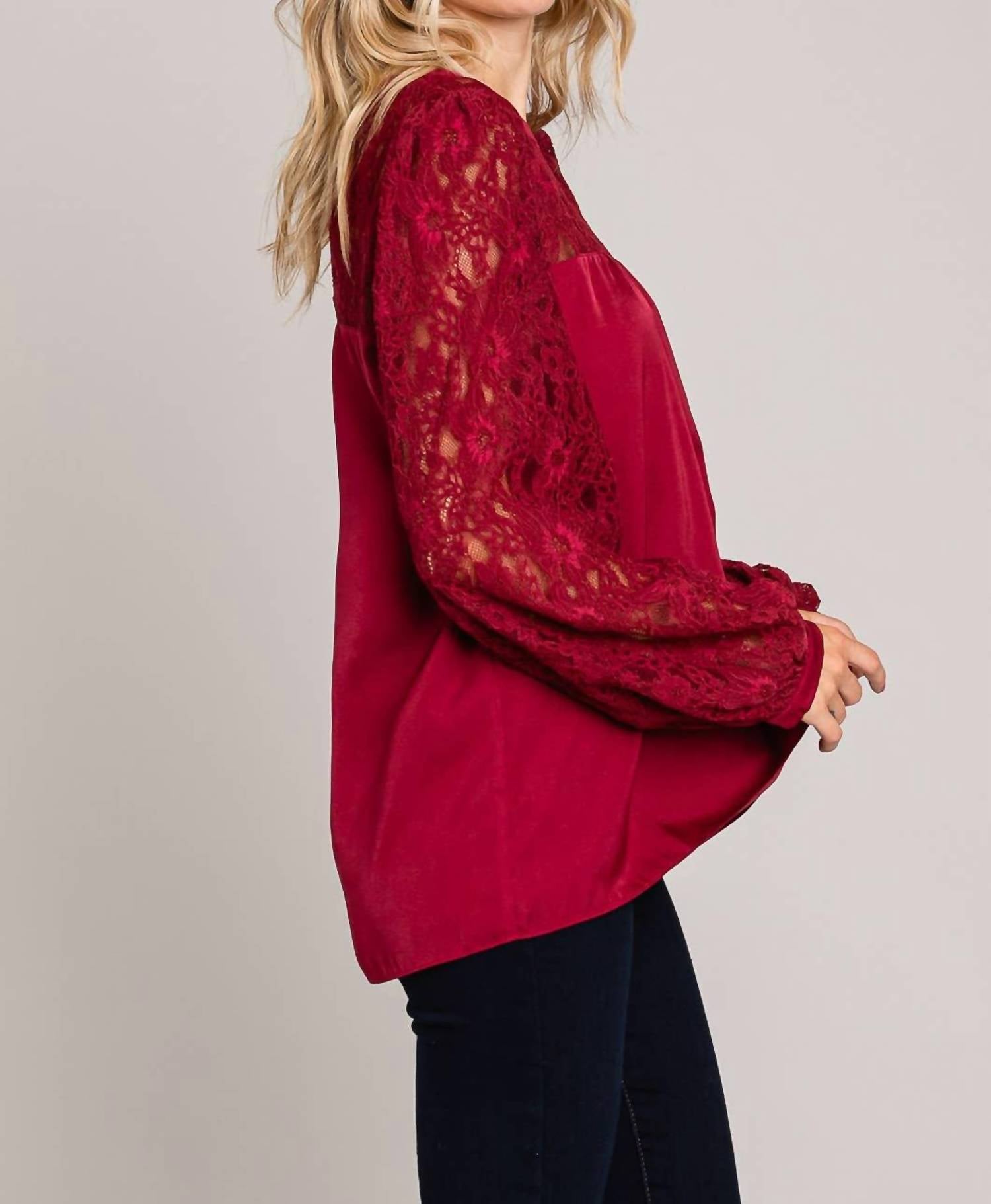 Cotton Bleu - Satin Blouse With Laced Neckline