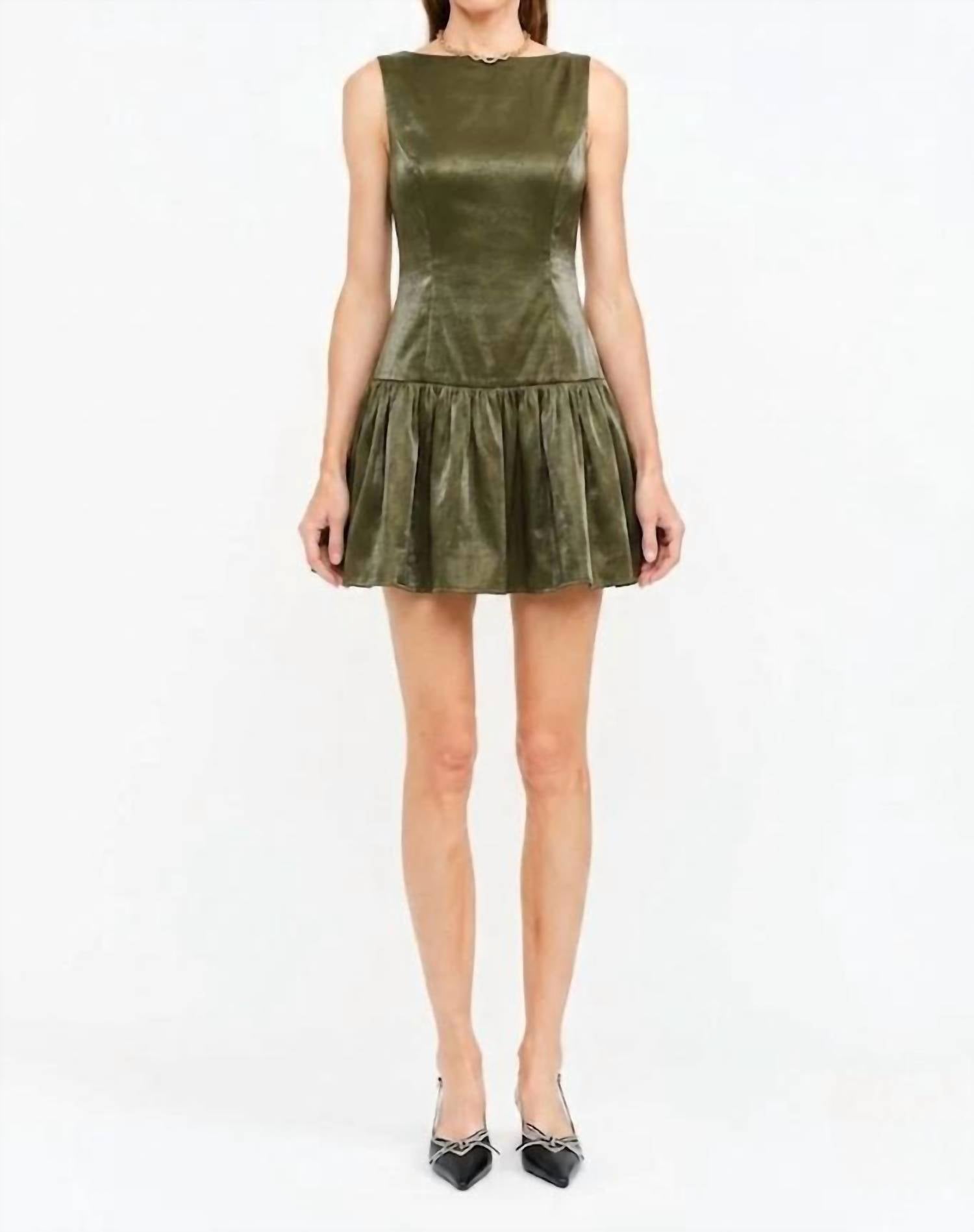 Sofie the Label Luna Satin Drop Waist Mini Dress in olive - women's dress